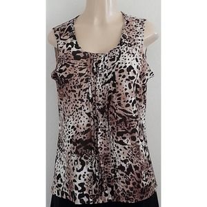 Chico's Size 2 Lined Sheer Tank Blouse Brown Animal Print.